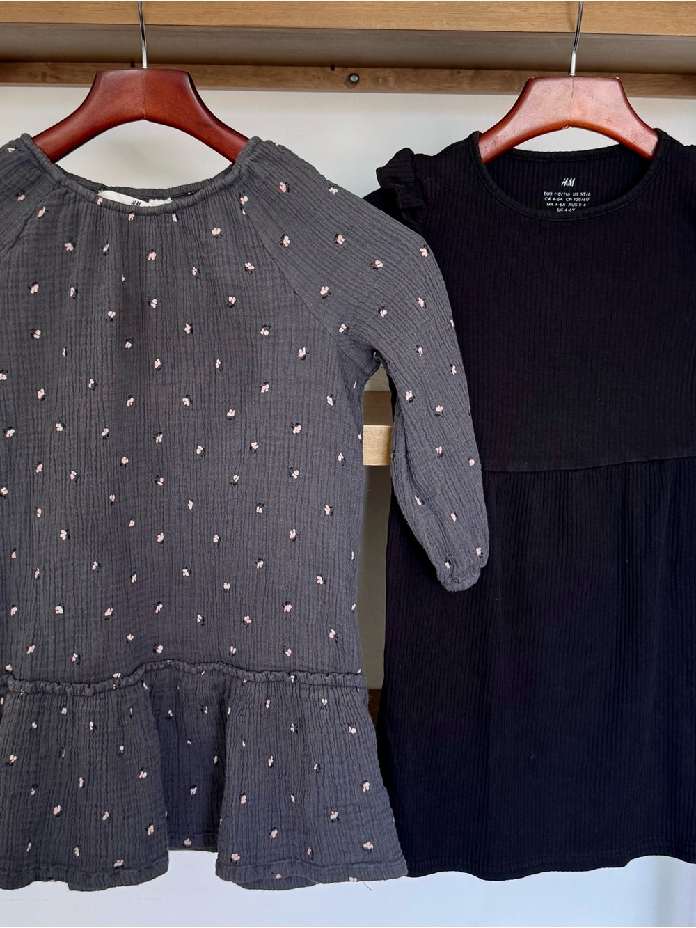 H&M Kids Charcoal Textured Dresses -Grey with Pink Dot Detail and Black